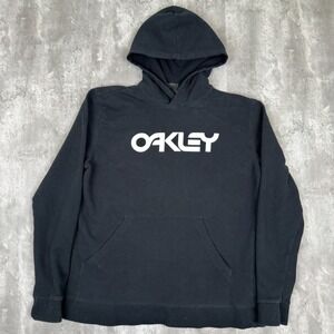 Oakley Logo Hoodie Mens Large Black Tech Skate Ski Pullover Sweatshirt Y2K